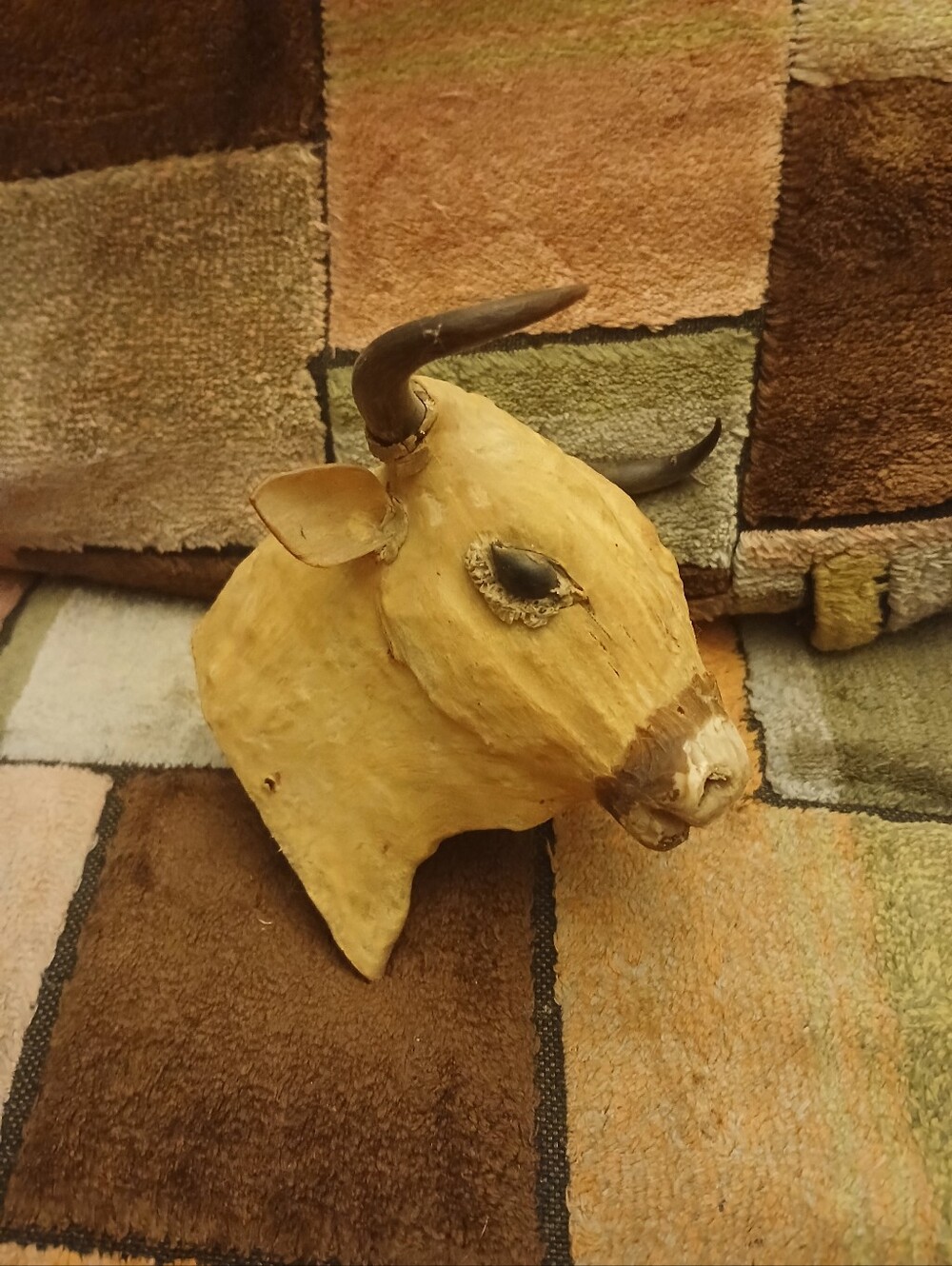 Handcrafted Wood Small Bull Head Wall Art Sculpture - Rustic Home Accent